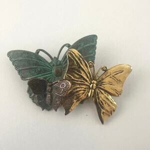 Vintage Multi Tone Butterfly Pin Brooch